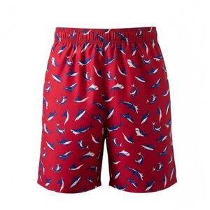 NEW OP Red Shark Print Swim Trunks Size XL